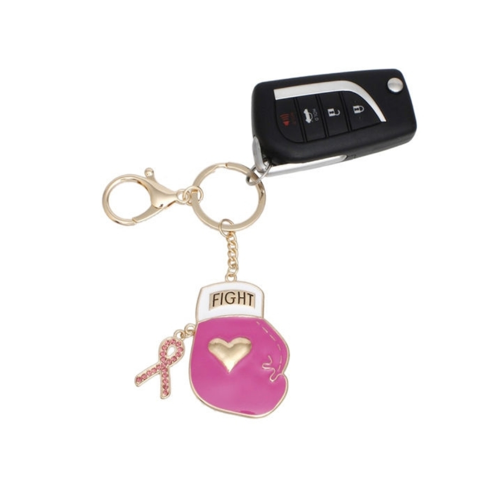 Golden Warrior Pink Ribbon Boxing Glove Keychain